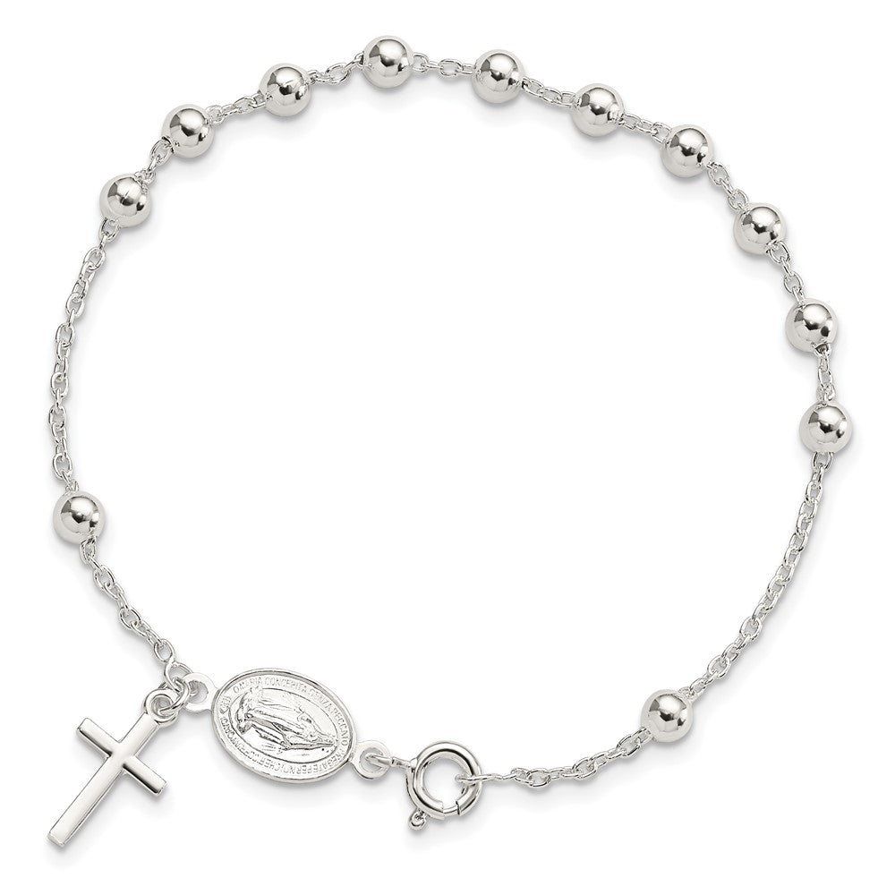 Sterling Silver Beaded Polished Rosary 7.5 inch Bracelet