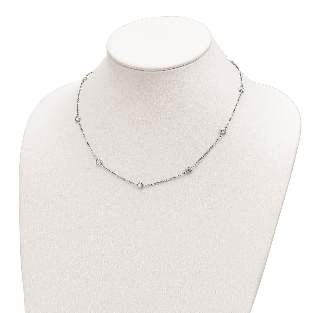 Sterling Silver Rhodium-plated 9-Station CZ Polished Necklace