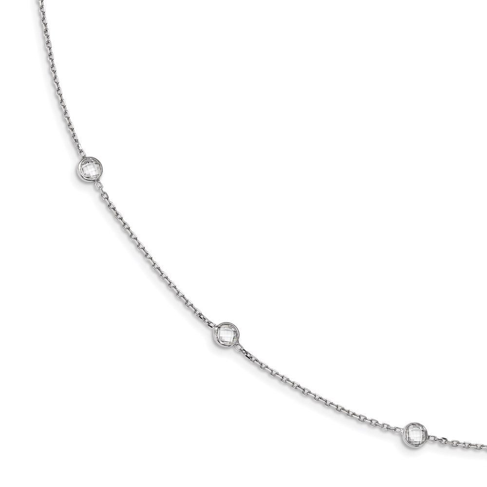 Sterling Silver Rhodium-plated 9-Station CZ Polished Necklace