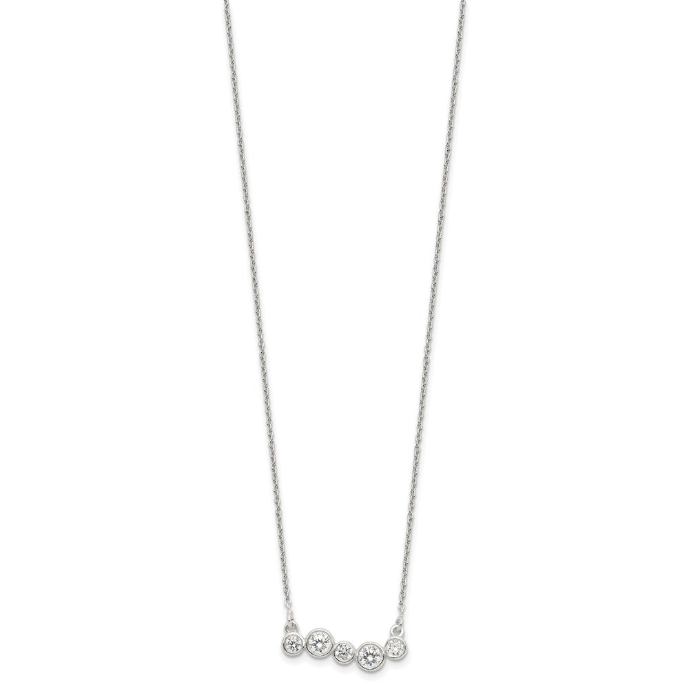 Sterling Silver Polished 5 Bezel Set CZs 16in Bar Necklace