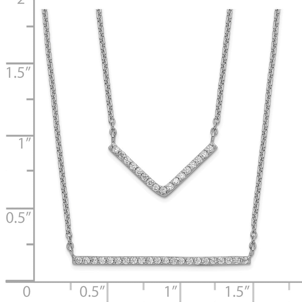 Sterling Silver Rhodium-plated CZ Double Bar Multi-Strand Necklace