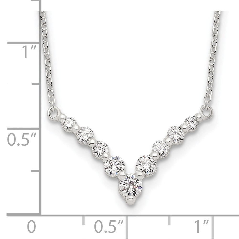 Sterling Silver Fancy-V Bar CZ  Necklace