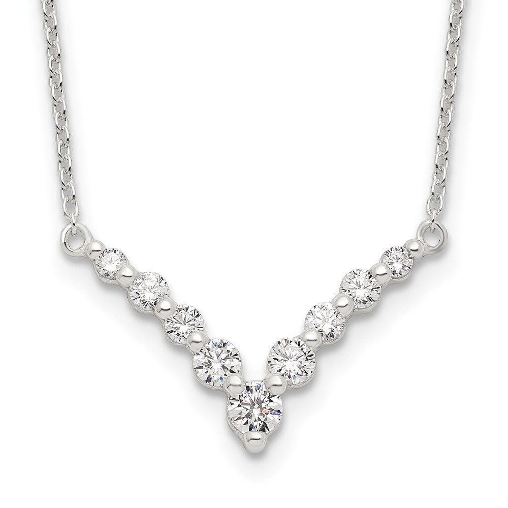 Sterling Silver Fancy-V Bar CZ  Necklace