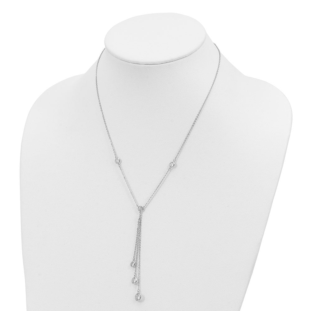 Sterling Silver Rhodium-plated CZ Y-Drop Necklace