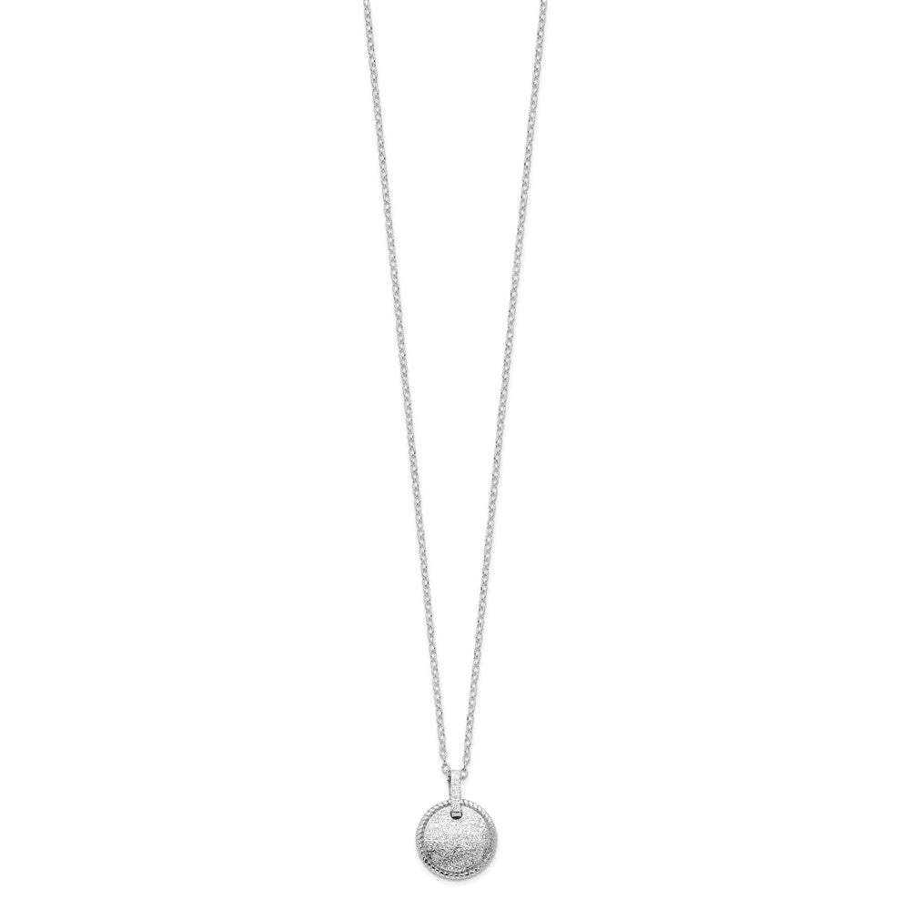 Sterling Silver Rhodium-plated Matte Puffed Circle w/2in ext. Necklace