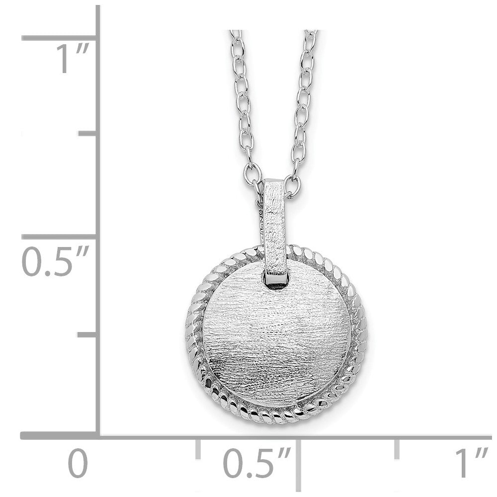 Sterling Silver Rhodium-plated Matte Puffed Circle w/2in ext. Necklace