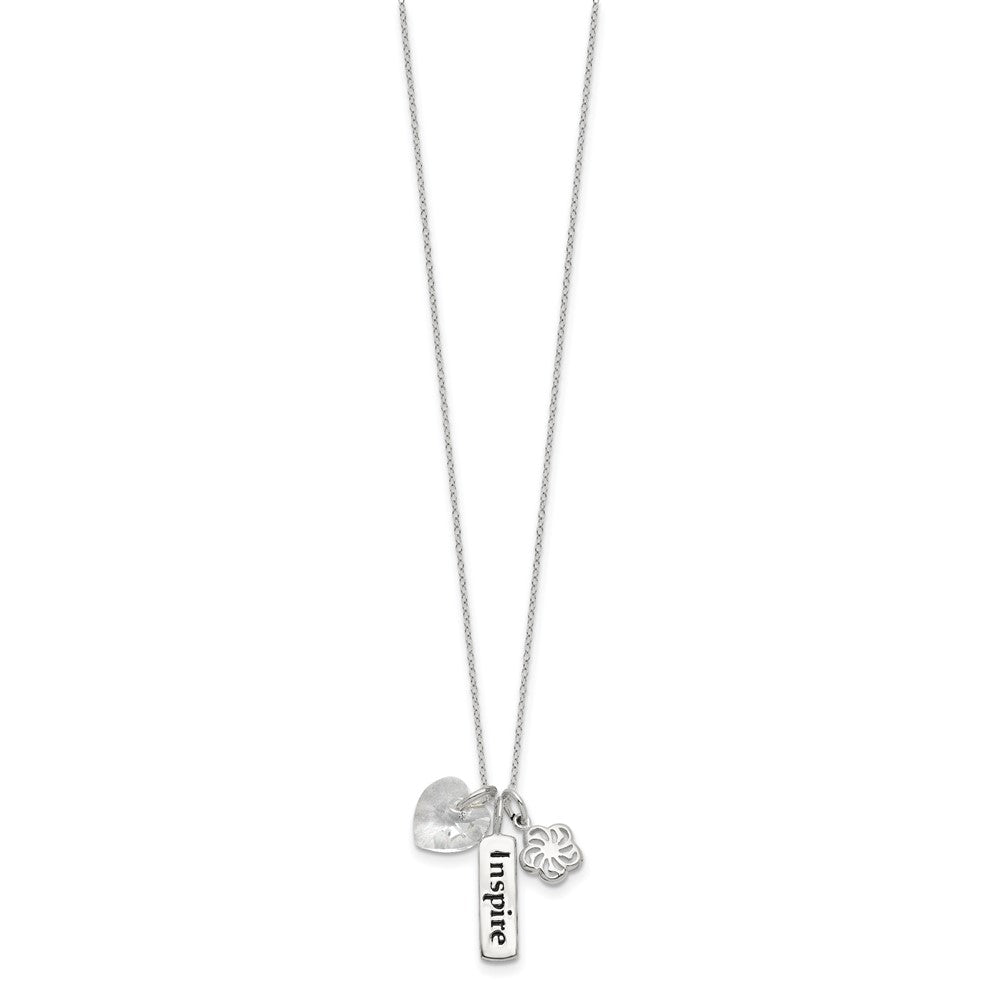 Sterling Silver Enameled INSPIRE Crystal Heart Necklace