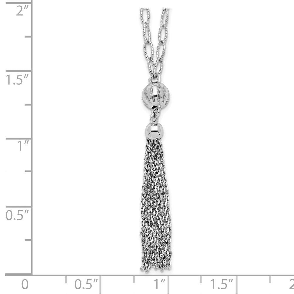 Sterling Silver Rhodium-plated D/C Polished Beaded Tassel Necklace