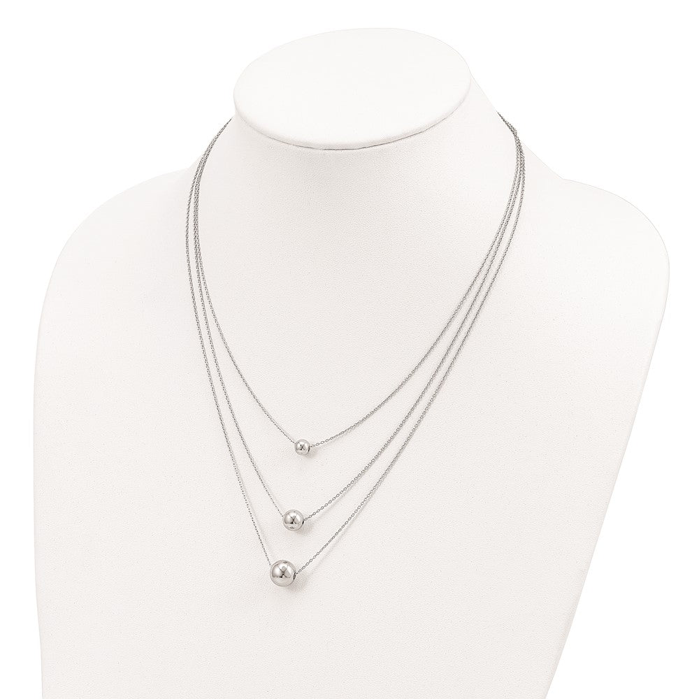 Sterling Silver Rhodium-plated 3-Strand w/2in ext. Polished Necklace