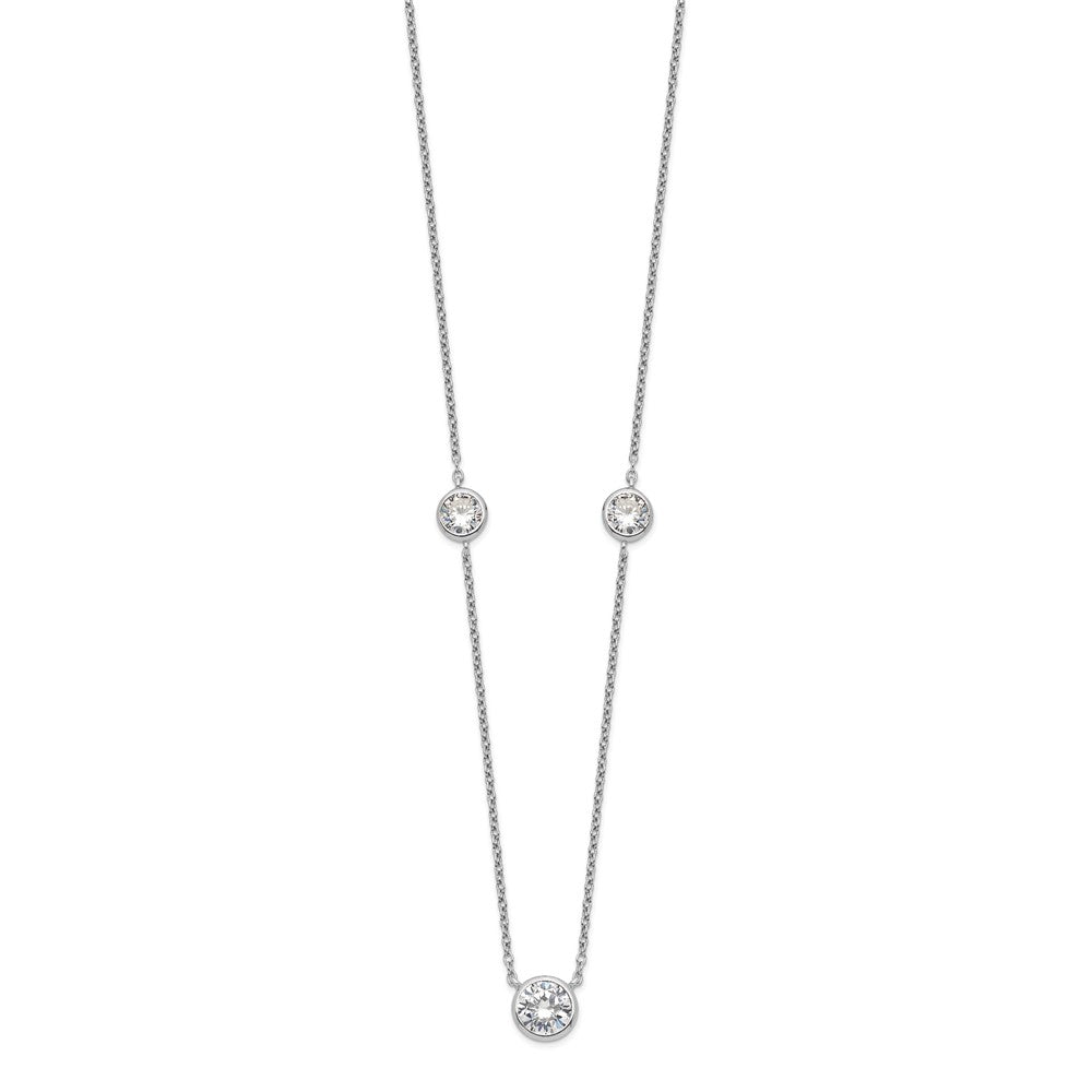 Sterling Silver Rhodium-plated 3 Station CZ Necklace