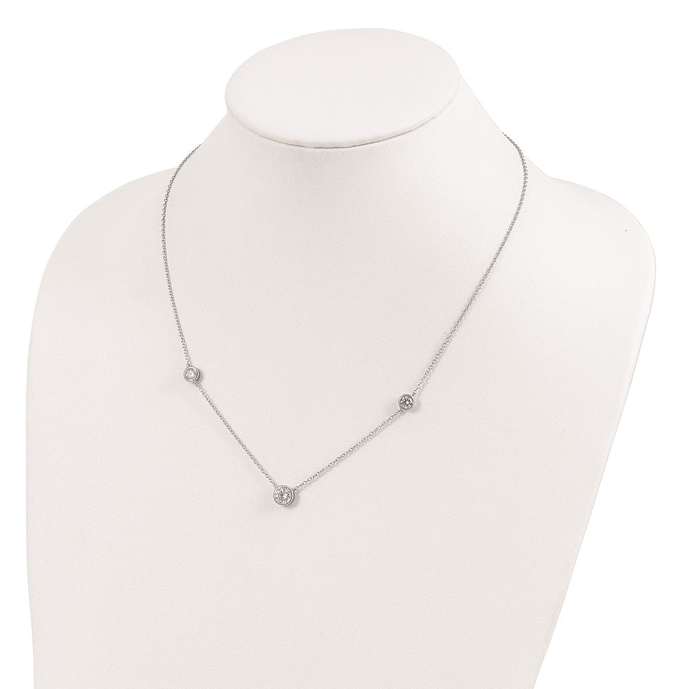 Sterling Silver Rhodium-plated 3 Station CZ Necklace