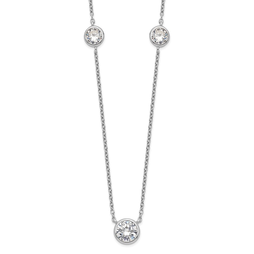 Sterling Silver Rhodium-plated 3 Station CZ Necklace