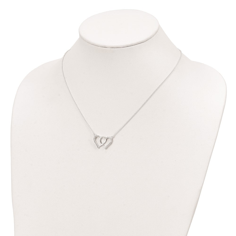 Sterling Silver Polished Interconnected CZ Double Hearts 18 inch Necklace