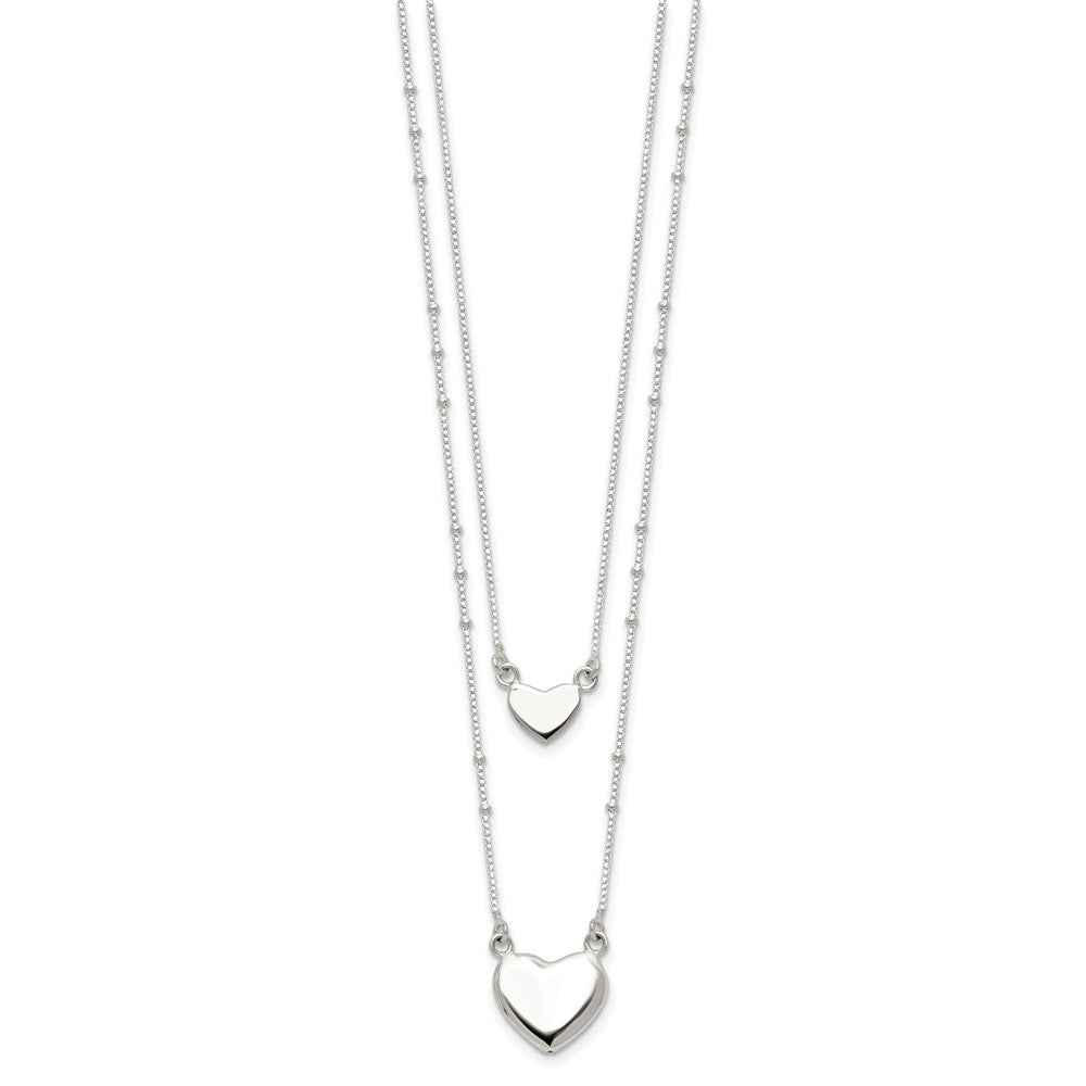 Sterling Silver Polished 2-Strand Heart Dangle Necklace