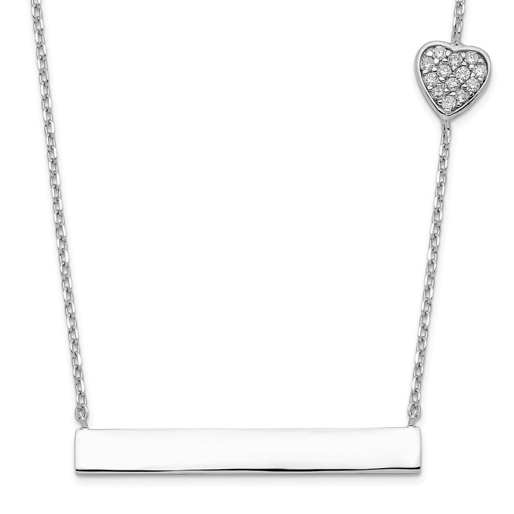 Sterling Silver Rhodium-plated CZ Heart w/2in ext. Bar Necklace