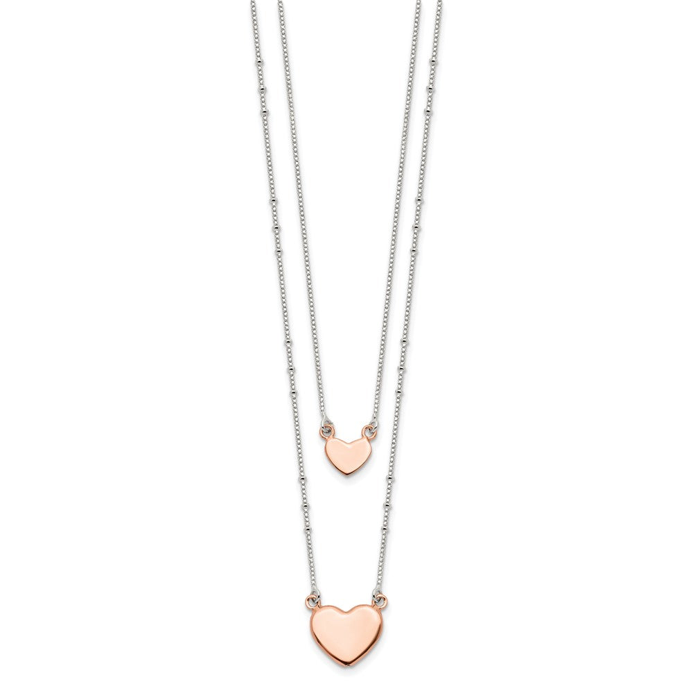 Sterling Silver Rose-tone 2-Strand Heart Dangle Necklace