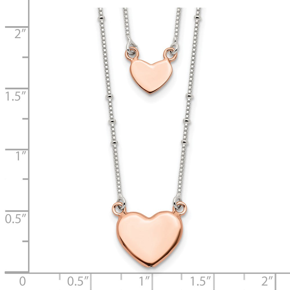 Sterling Silver Rose-tone 2-Strand Heart Dangle Necklace