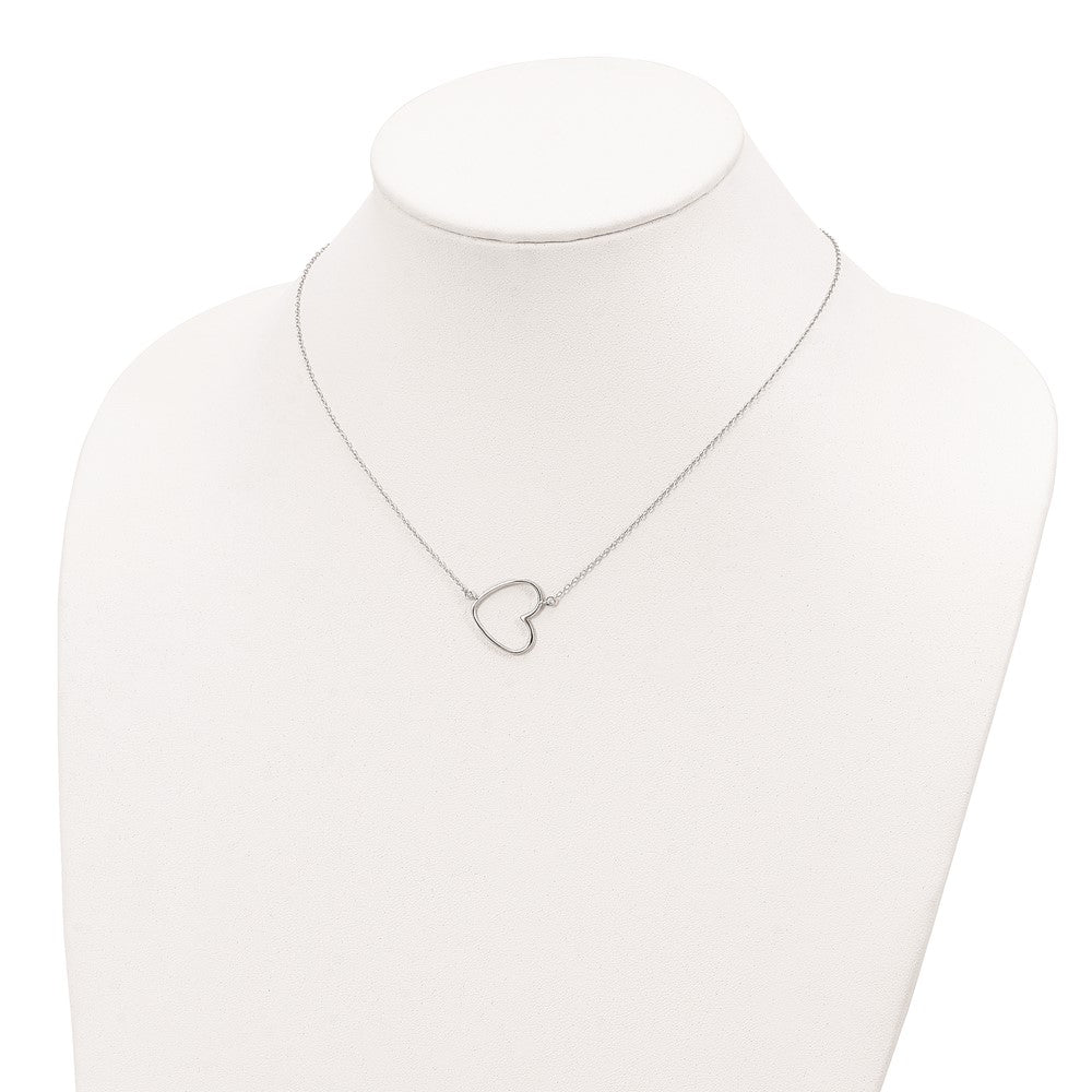 Sterling Silver Rhodium-plated 18in Heart Necklace