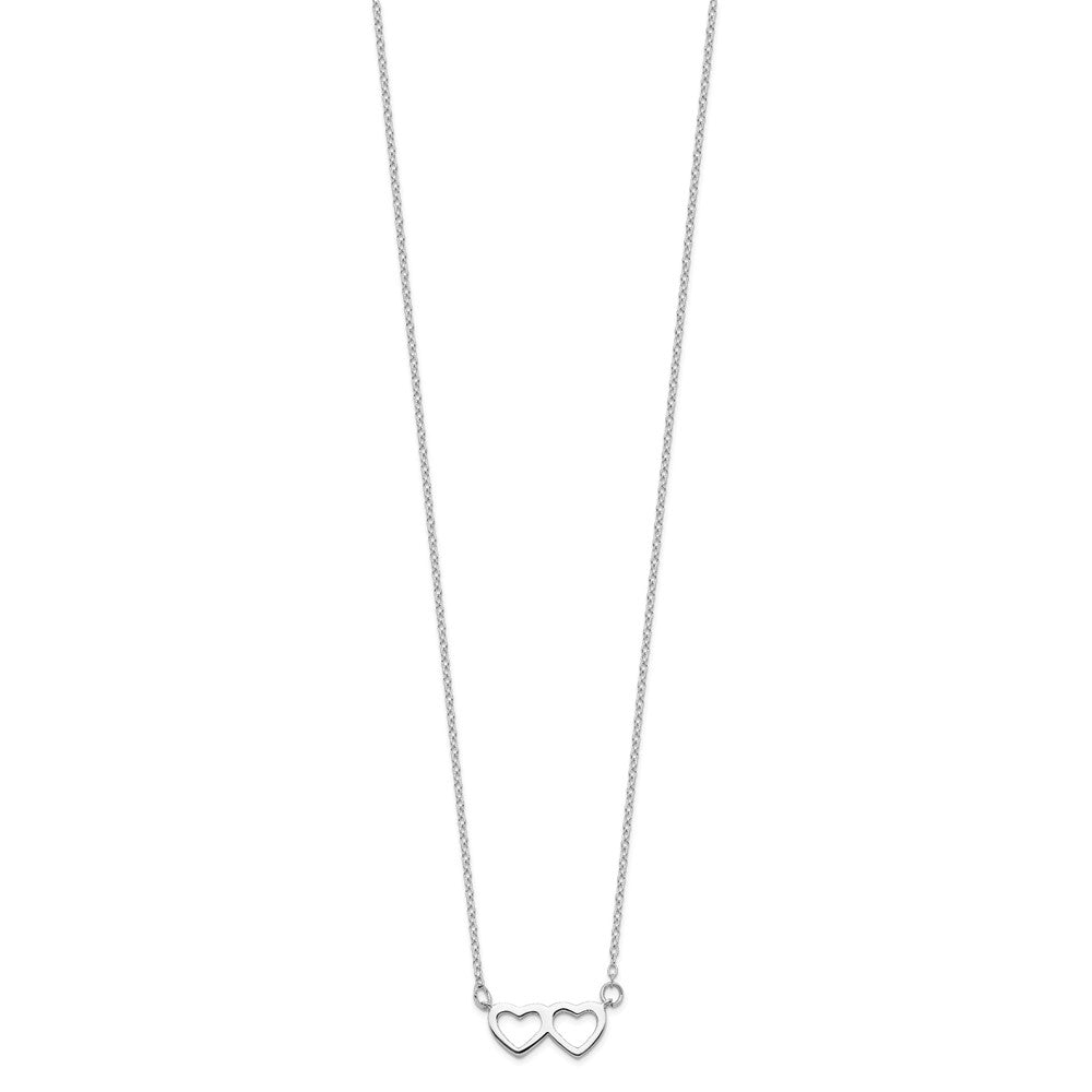 Sterling Silver Rhodium-plated Polished Double Linked Heart 16 inch Necklace with 2 inch extension