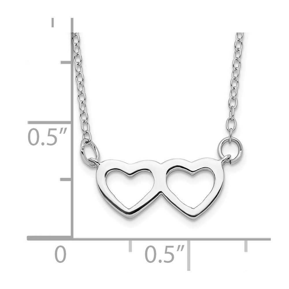 Sterling Silver Rhodium-plated Polished Double Linked Heart 16 inch Necklace with 2 inch extension