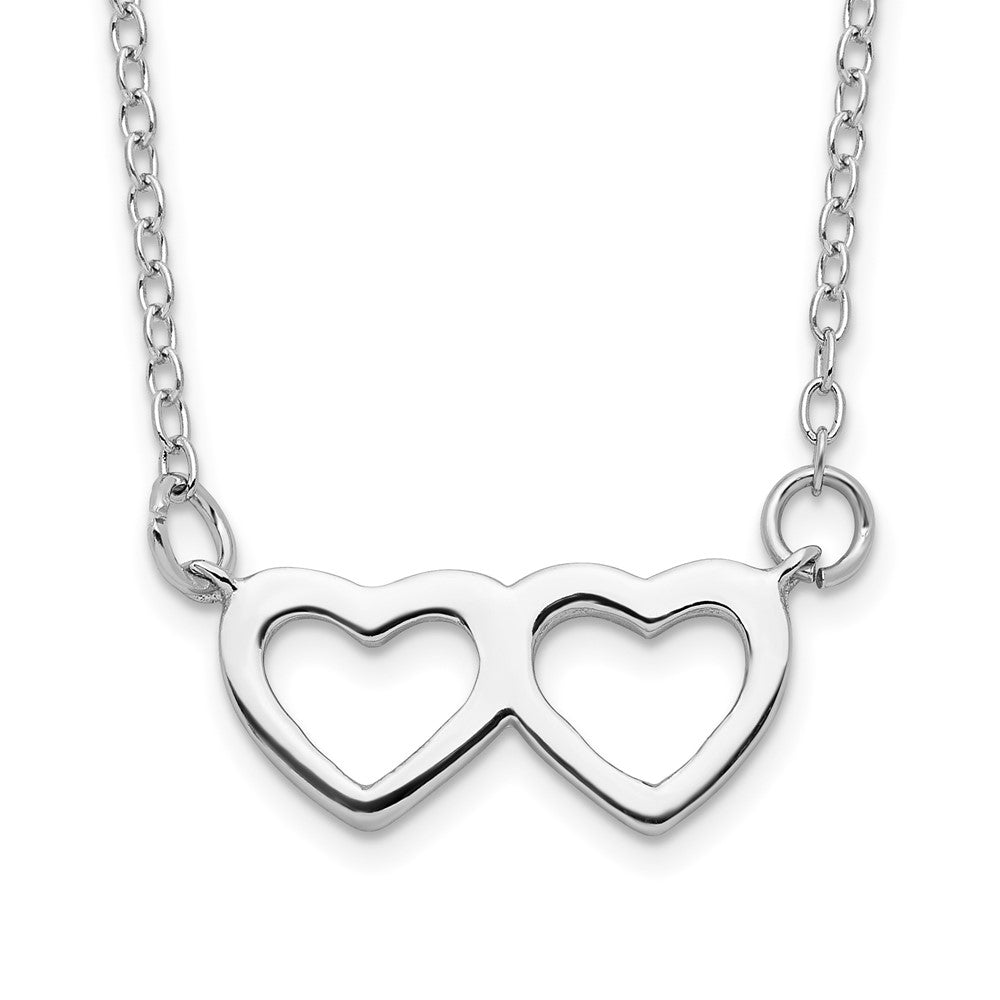 Sterling Silver Rhodium-plated Polished Double Linked Heart 16 inch Necklace with 2 inch extension