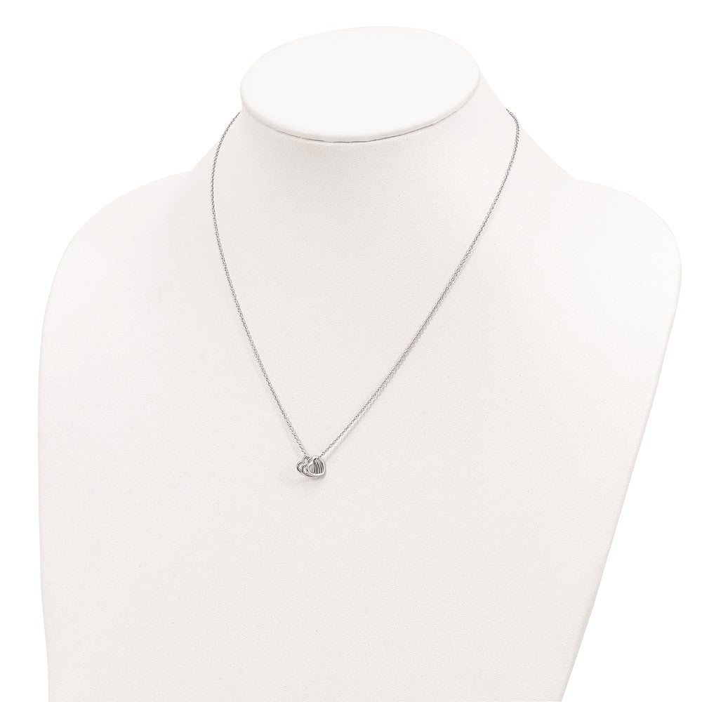 Sterling Silver Rhodium-plated 18in Hearts Necklace