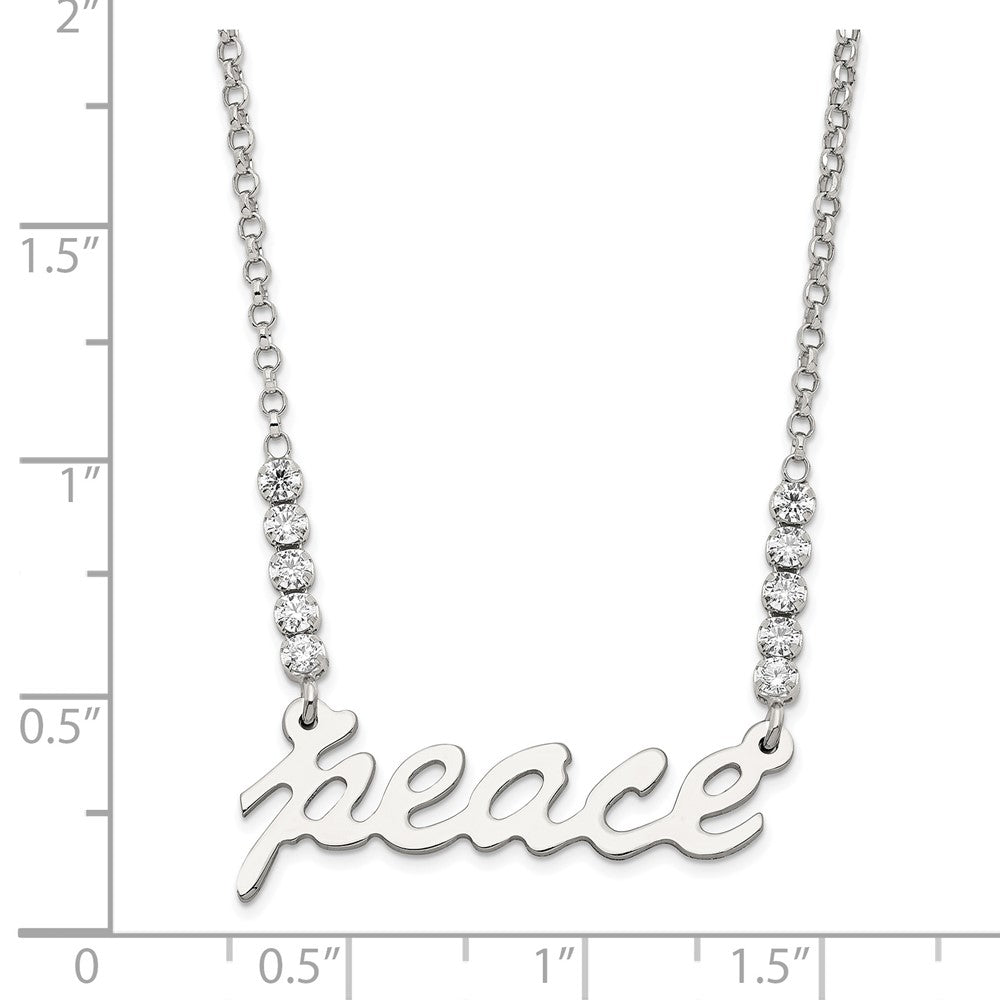 Sterling Silver Polished CZ Peace Necklace