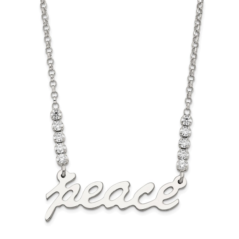 Sterling Silver Polished CZ Peace Necklace