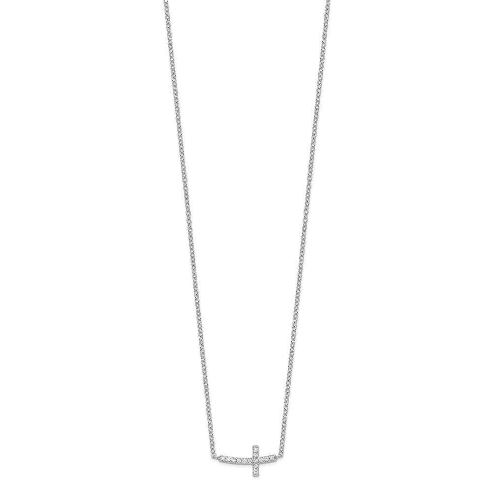 Sterling Silver Rhodium-plated CZ Sideways Cross 16 inch Necklace with 2 inch extension