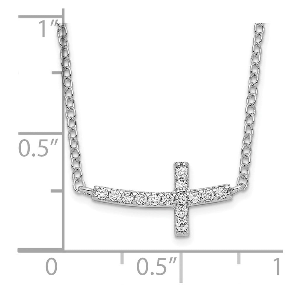 Sterling Silver Rhodium-plated CZ Sideways Cross 16 inch Necklace with 2 inch extension