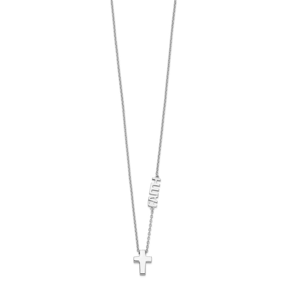 Sterling Silver Rhodium-plated FAITH w/Cross Necklace