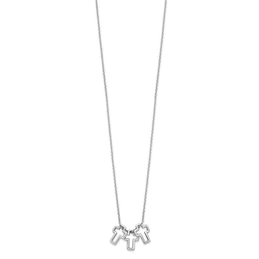 Sterling Silver Rhodium-plated 18in 3-Cross Necklace