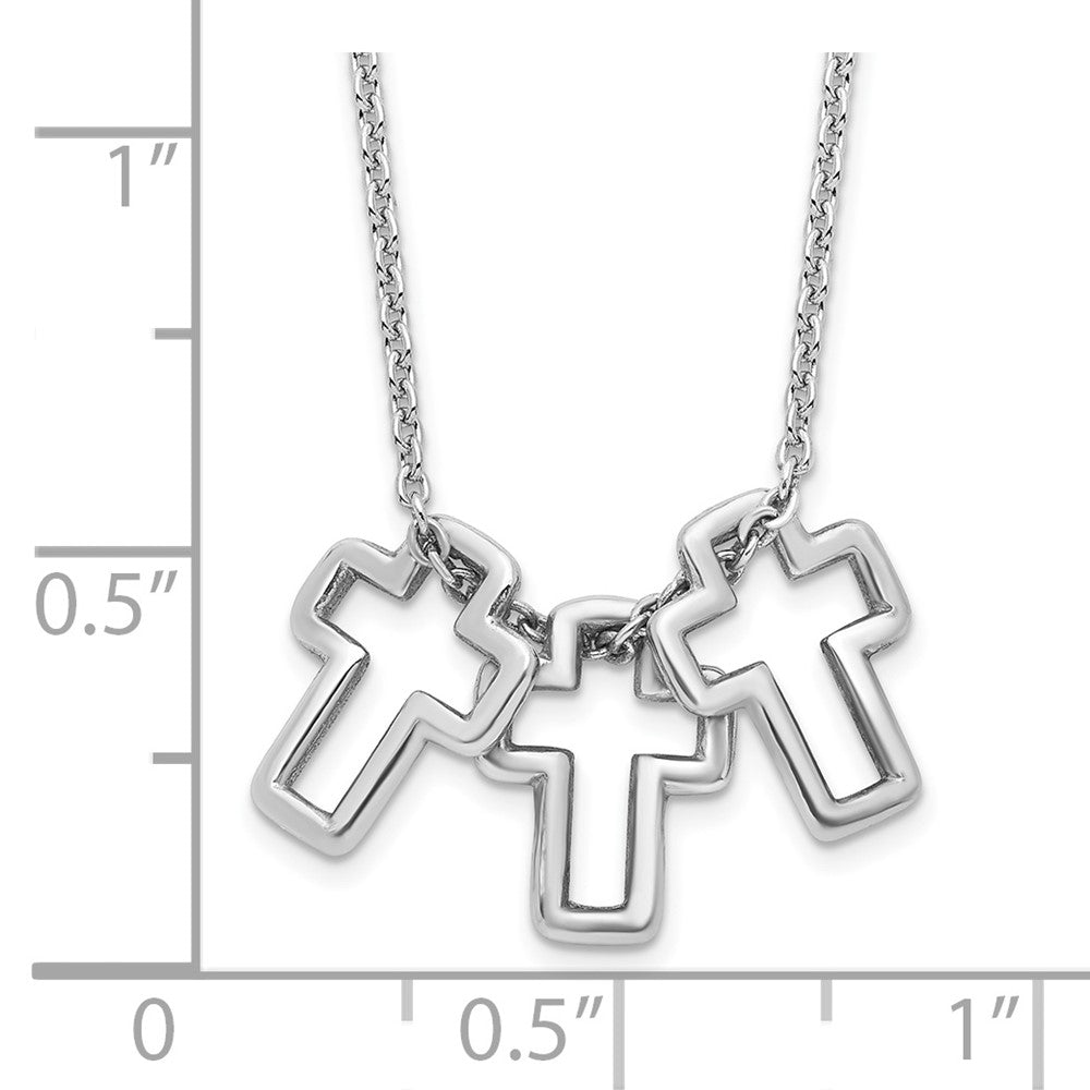 Sterling Silver Rhodium-plated 18in 3-Cross Necklace