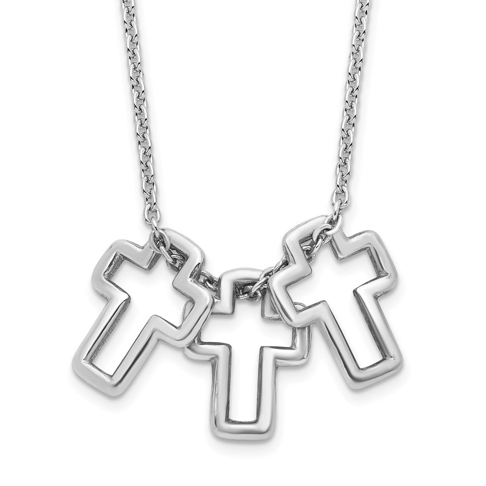 Sterling Silver Rhodium-plated 18in 3-Cross Necklace