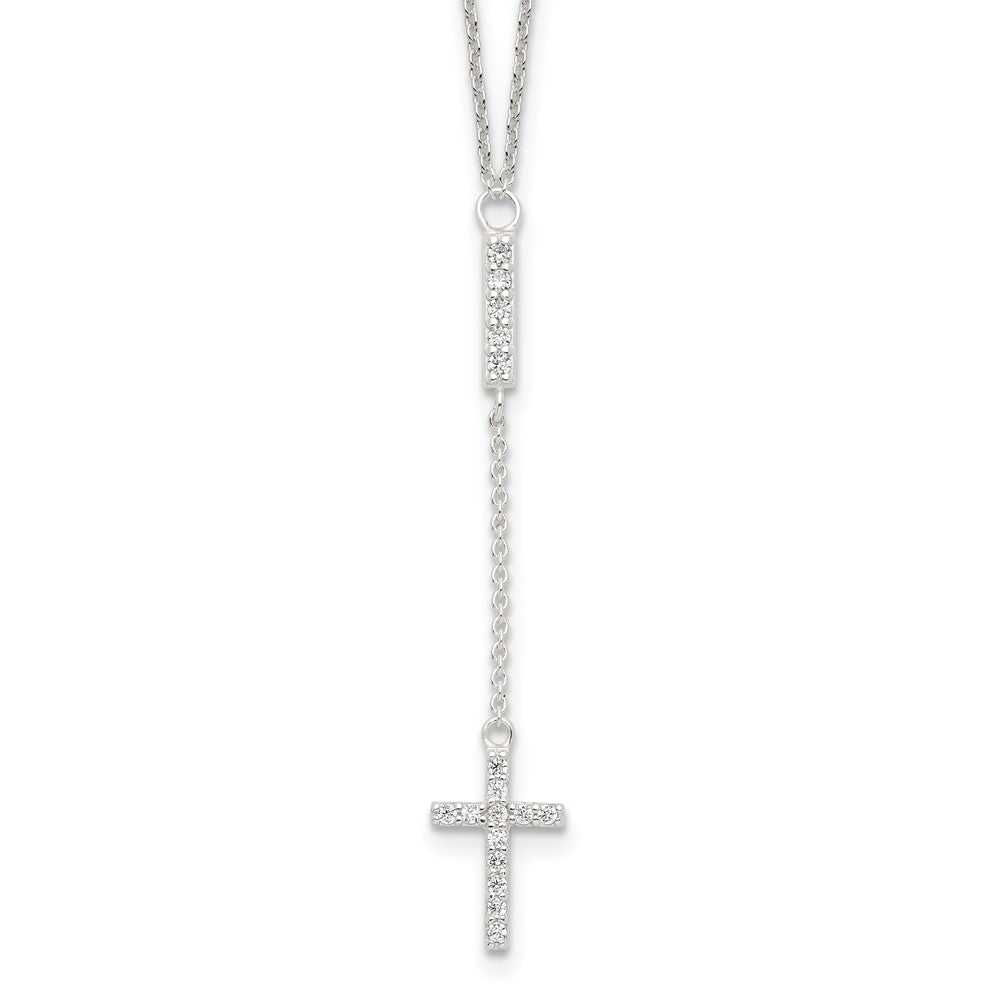 Sterling Silver CZ 16in Cross Necklace