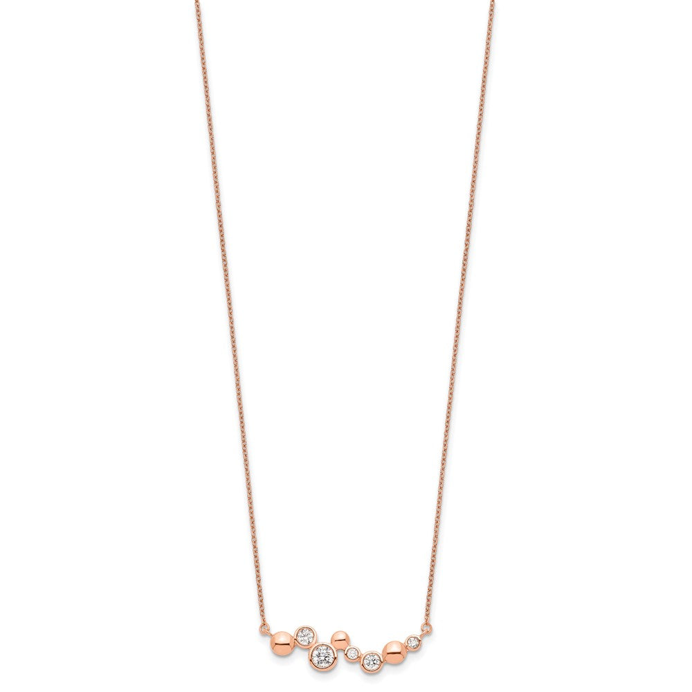 Sterling Silver Rose Gold-plated CZ w/1in ext Fancy Bar Necklace