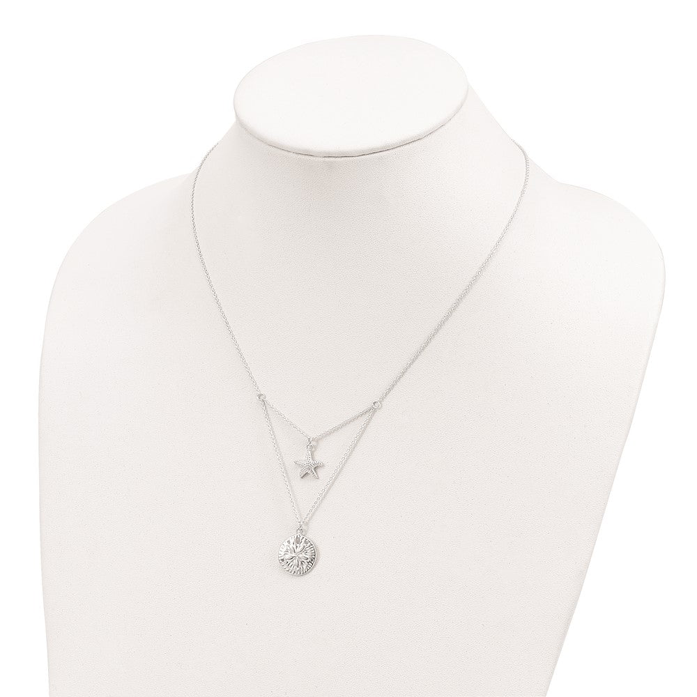 Sterling Silver Starfish and Sand Dollar 18 inch 2-strand Necklace