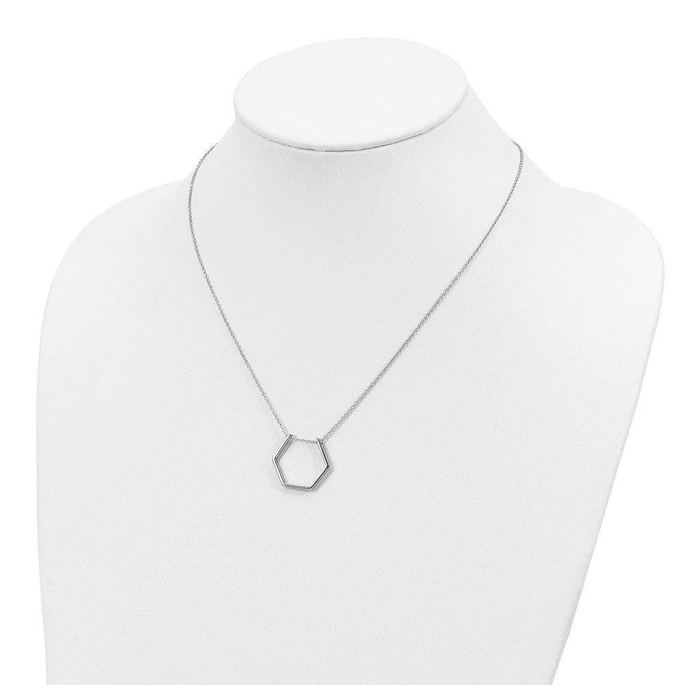 Sterling Silver Rhodium-plated Hexagon Necklace