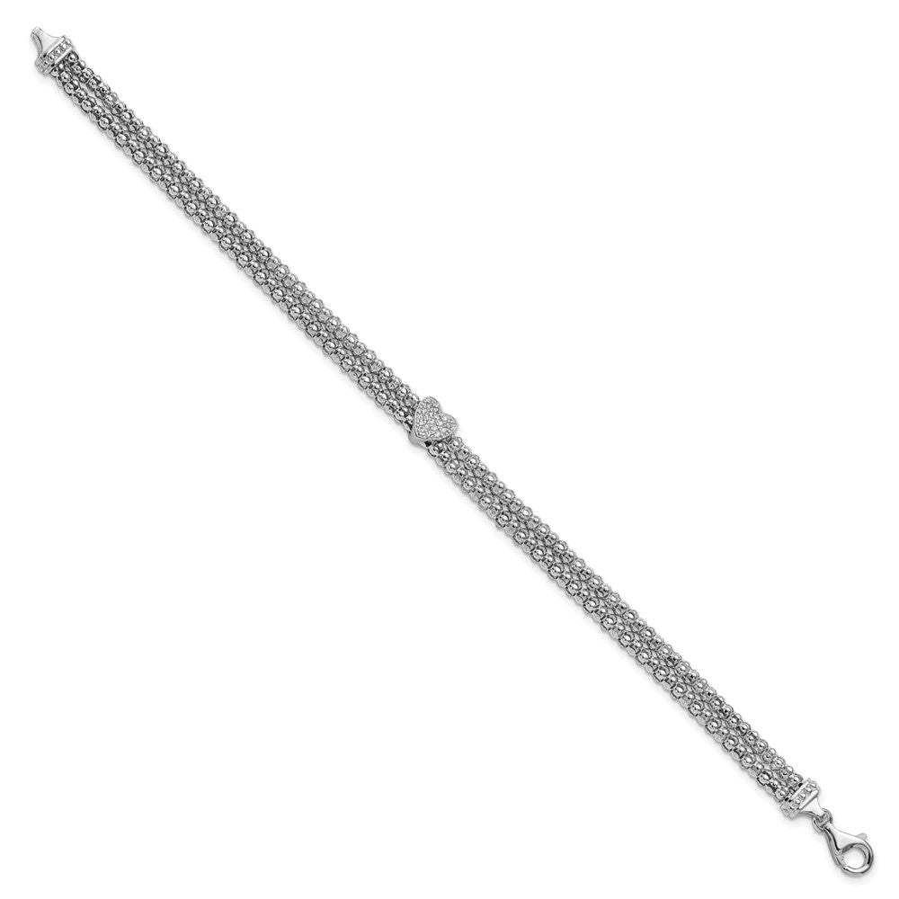 Sterling Silver Rhodium-plated CZ Heart Multi-strand Bracelet