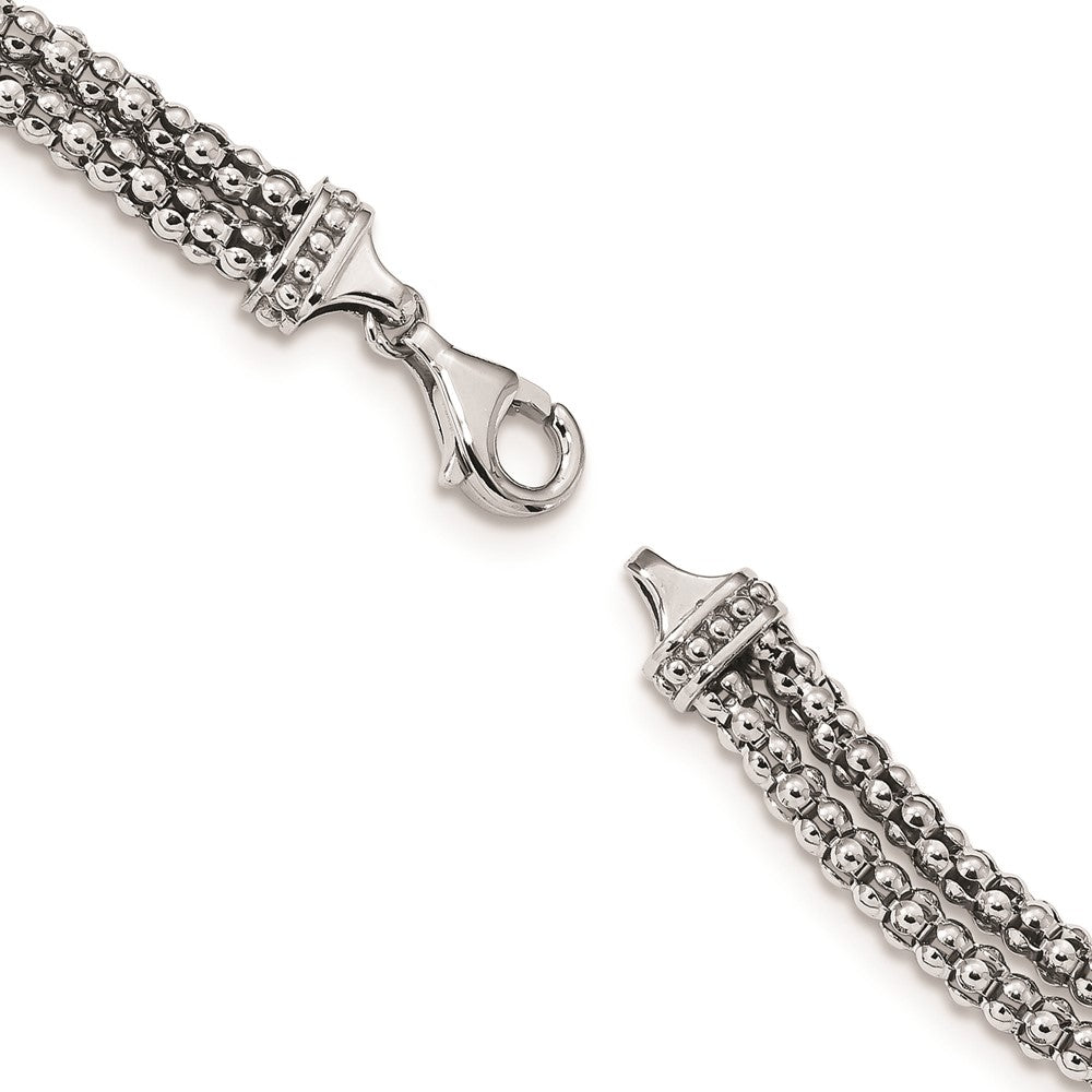 Sterling Silver Rhodium-plated CZ Heart Multi-strand Bracelet