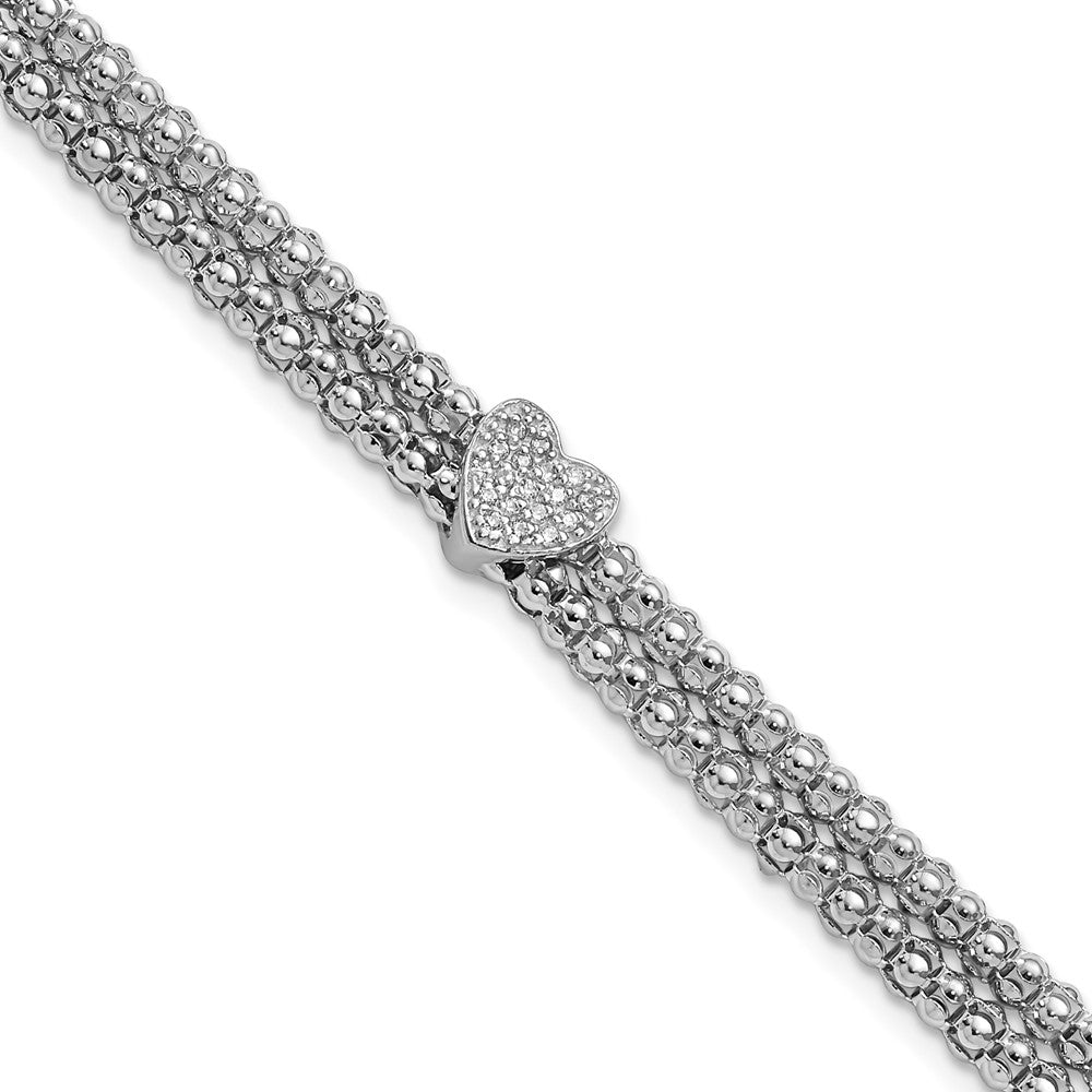 Sterling Silver Rhodium-plated CZ Heart Multi-strand Bracelet