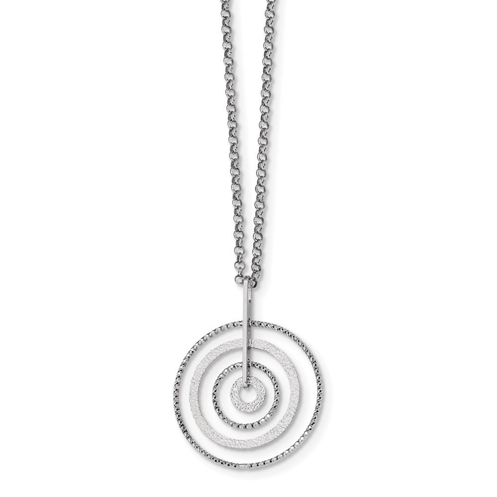 Sterling Silver Rhodium-plated D/C Circles w/2in ext. Necklace