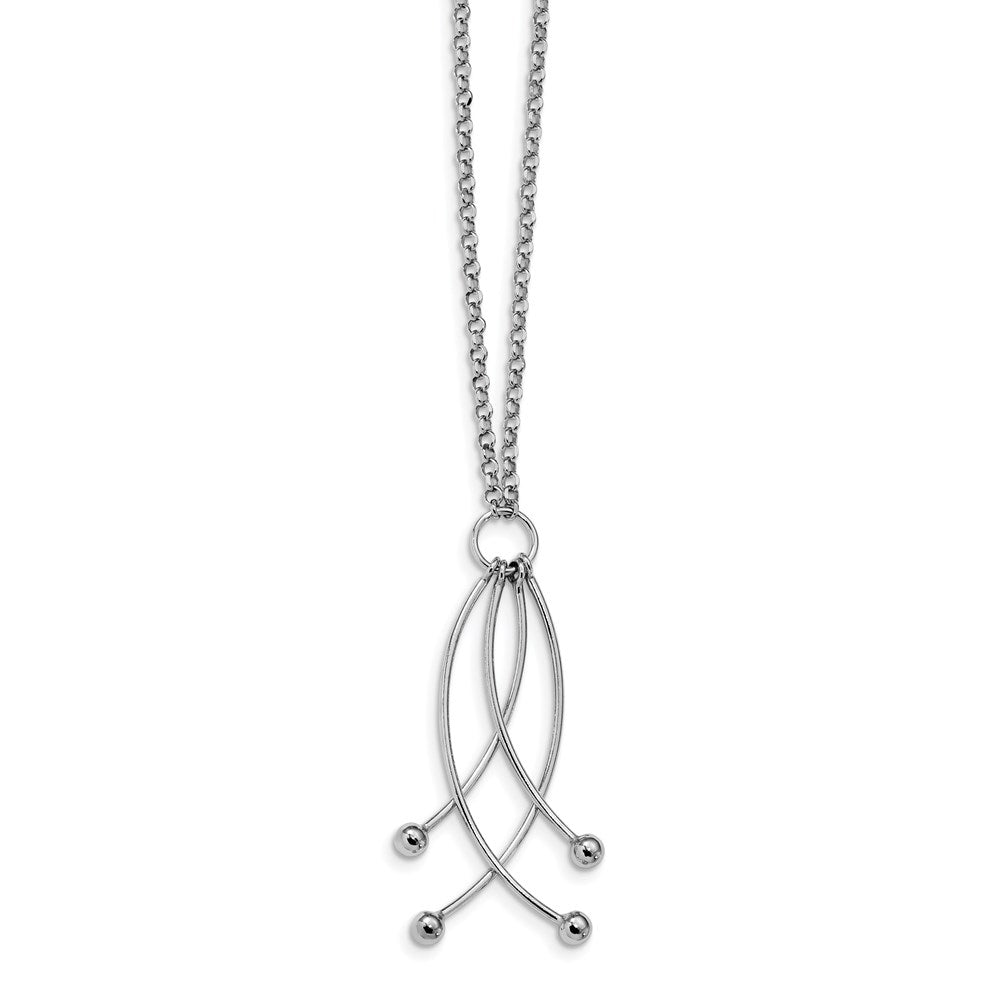 Sterling Silver Rhodium-plated Polished 4 Curved Dangles Necklace