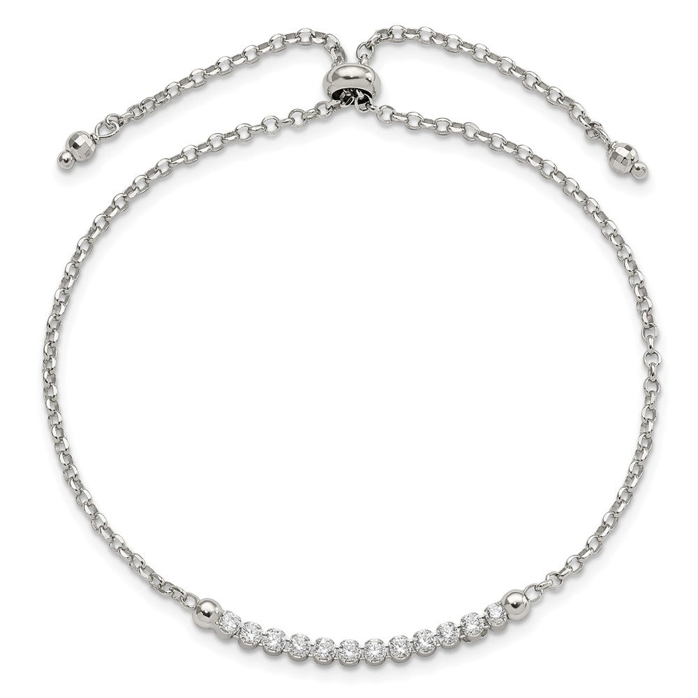 Sterling Silver Rhodium-plated CZ Adjustable Bracelet