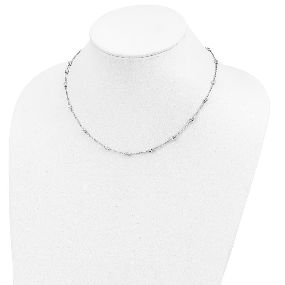 Sterling Silver Rhodium-plated Diamond-cut Beaded Necklace