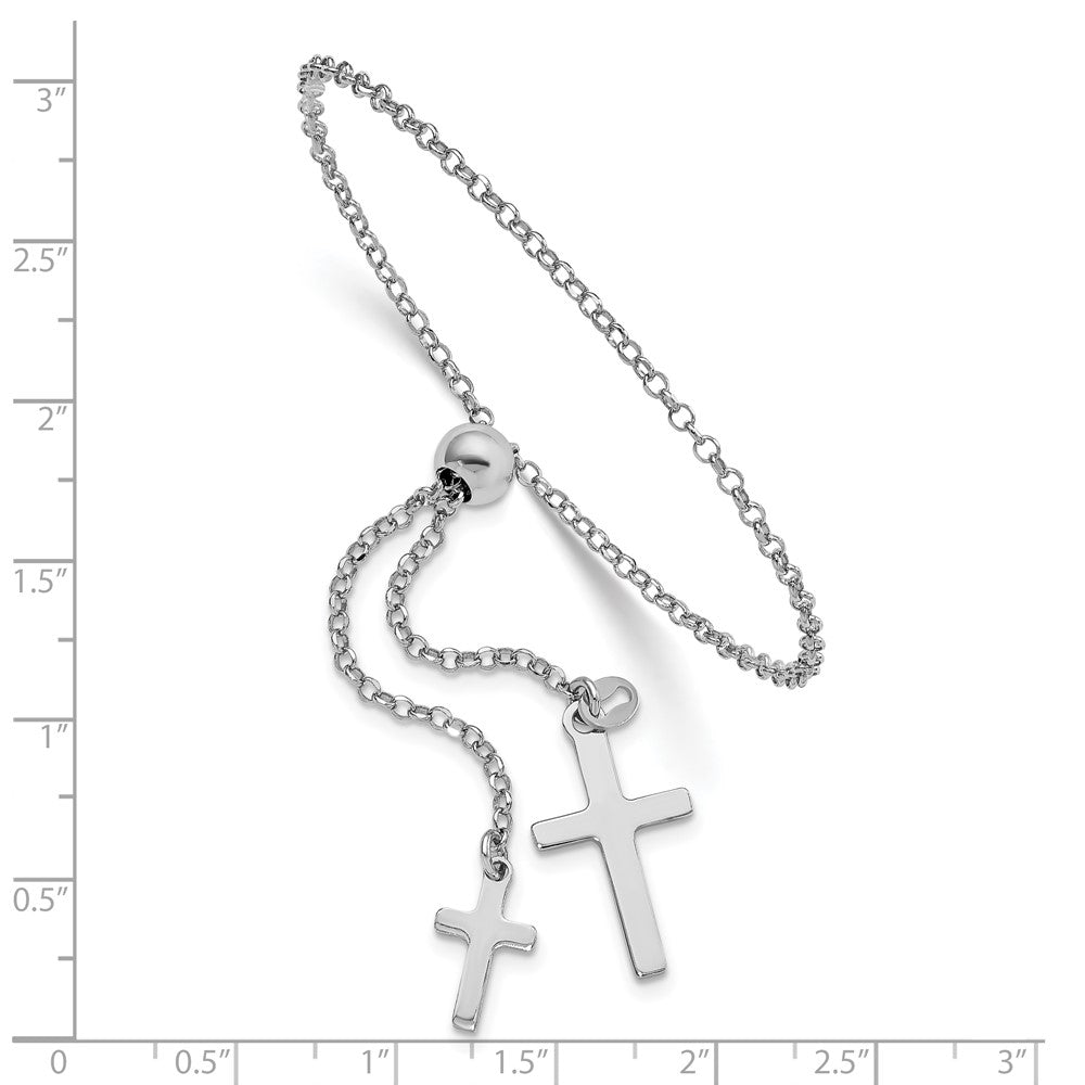 Sterling Silver Rhodium-plated Cross Adjustable 5in to 8.75in Bracelet