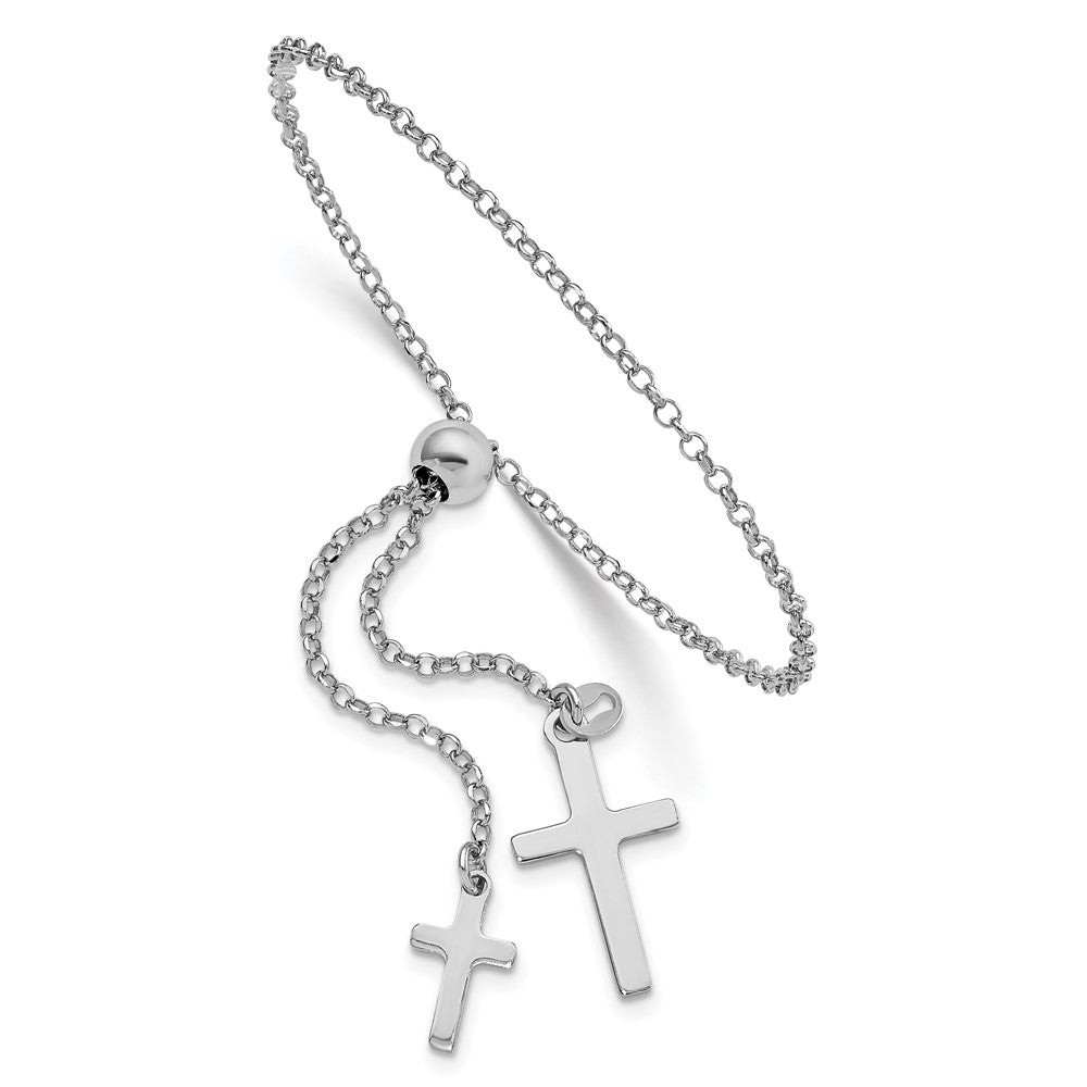 Sterling Silver Rhodium-plated Cross Adjustable 5in to 8.75in Bracelet