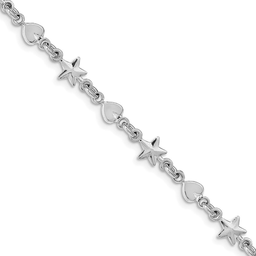 Sterling Silver Rhodium-Plated Star and Heart Bracelet