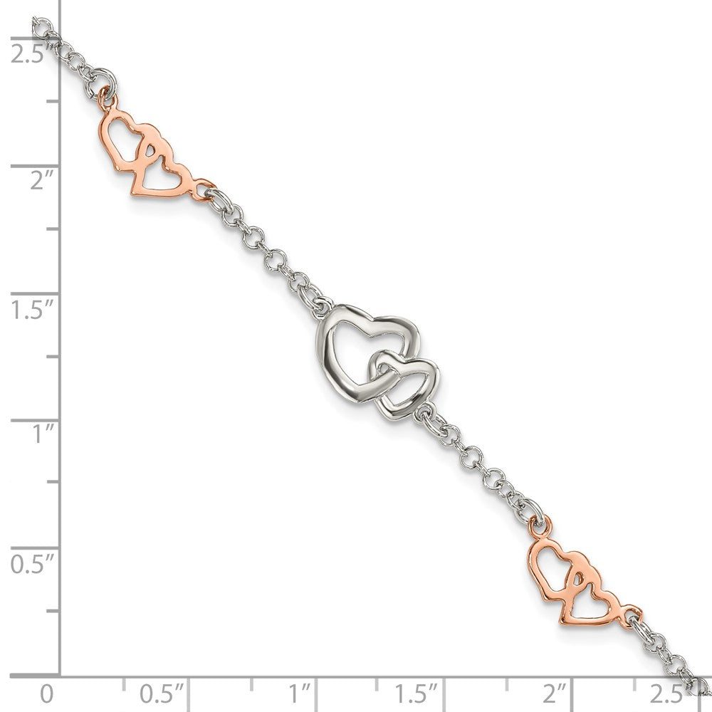 Sterling Silver Rose Gold-plated Polished Heart Bracelet