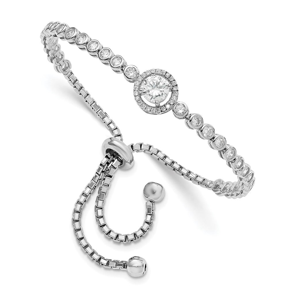 Sterling Silver Rhodium-plated CZ Adjustable Bracelet